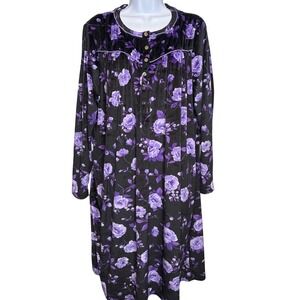 Aria‎ Collection Womens Black Purple Velvet Nightgown House Dress Sz L
